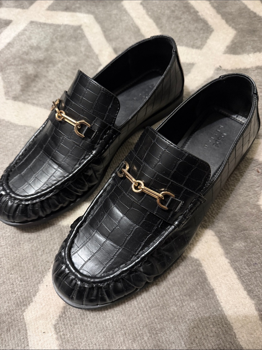 Men’s sz 11 black croc print gold buckle loafers by asos